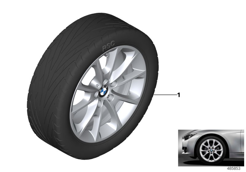 Л/c диск BMW с V-обр.спиц.диз.398 - 18'' для BMW F30 320d N47N (схема запчастей)