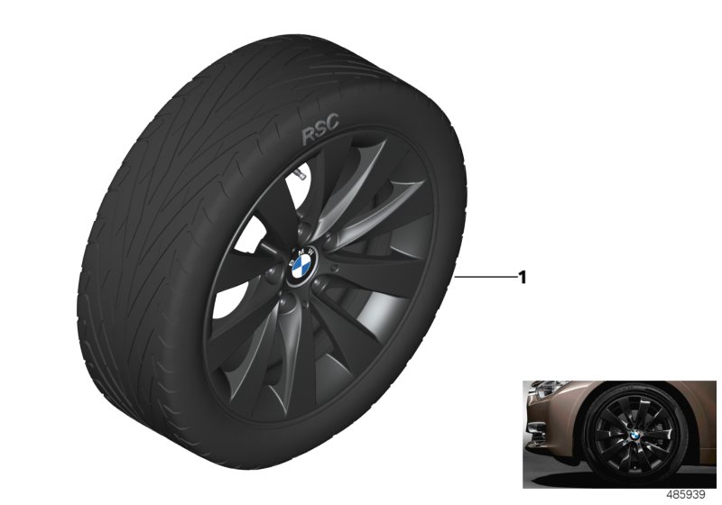Л/c диск BMW с V-обр.спиц.диз.413 - 17'' для BMW F30 335dX N57Z (схема запчастей)