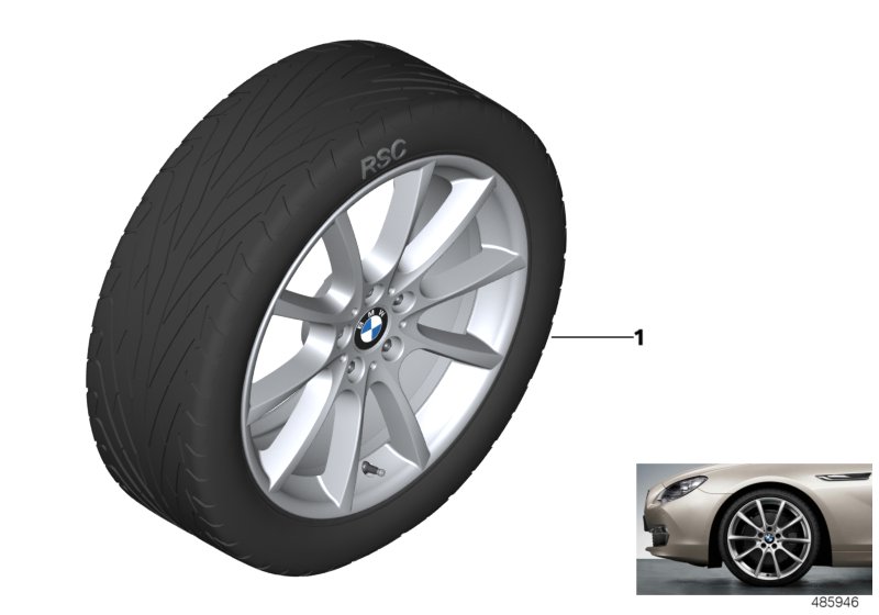 Л/c диск BMW с V-обр.спиц.диз.281 - 18" для BMW F11N 550i N63N (схема запчастей)