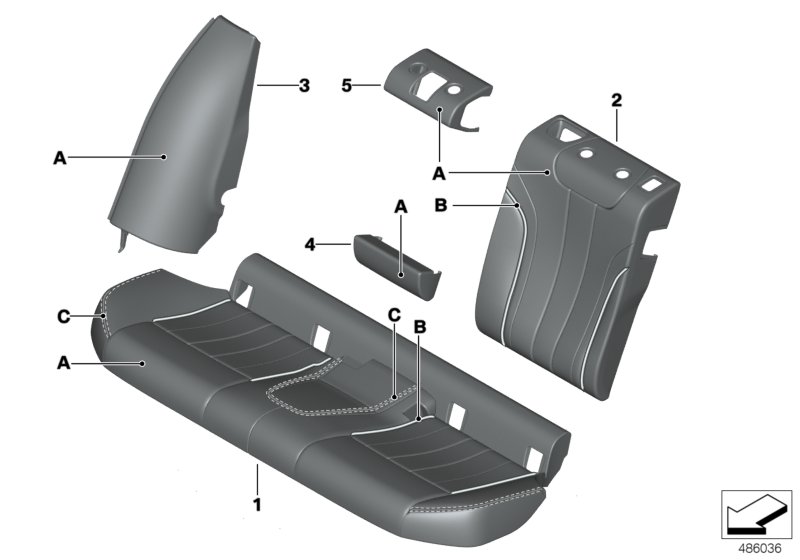 Инд.сиденье с люком д.перев.длин.пред.Зд для BMW G31 540dX B57 (схема запчастей)