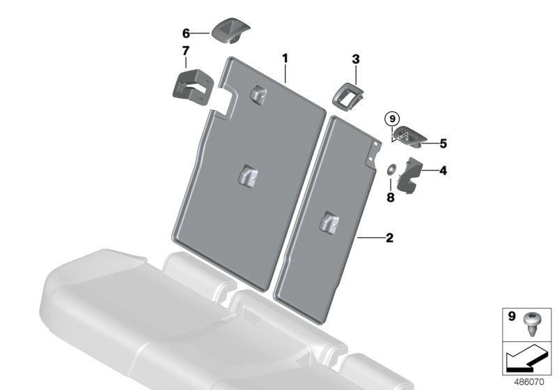 Накладки подушки заднего сиденья для BMW G01 X3 20dX B47D (схема запчастей)