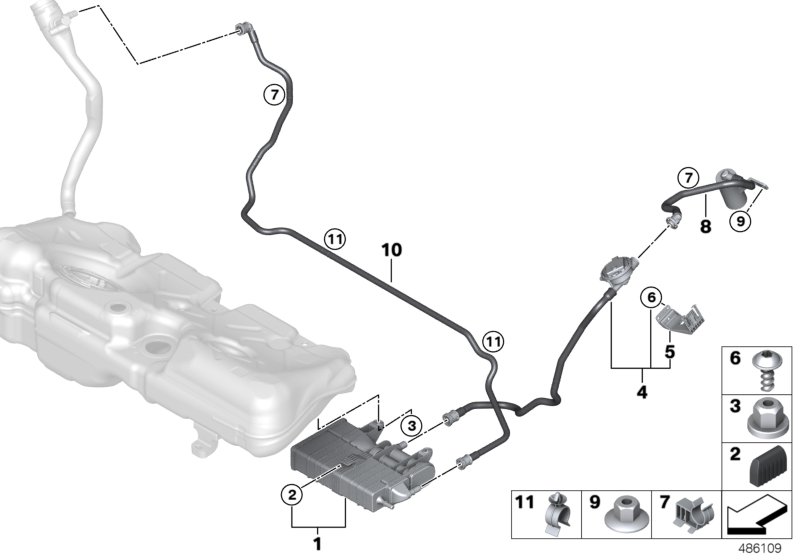 Фильтр с акт.углем/вентил.с.подачи топл. для BMW F56 Cooper B36C (схема запчастей)