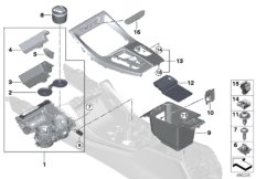 Доп.элементы центральной консоли для BMW G01 X3 30dX (TX75) B57 (схема запасных частей)