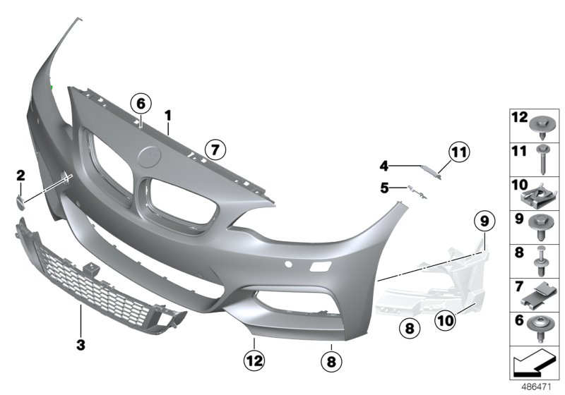 Облицовка M Пд для BMW MOSP M235i Racing N55 (схема запчастей)