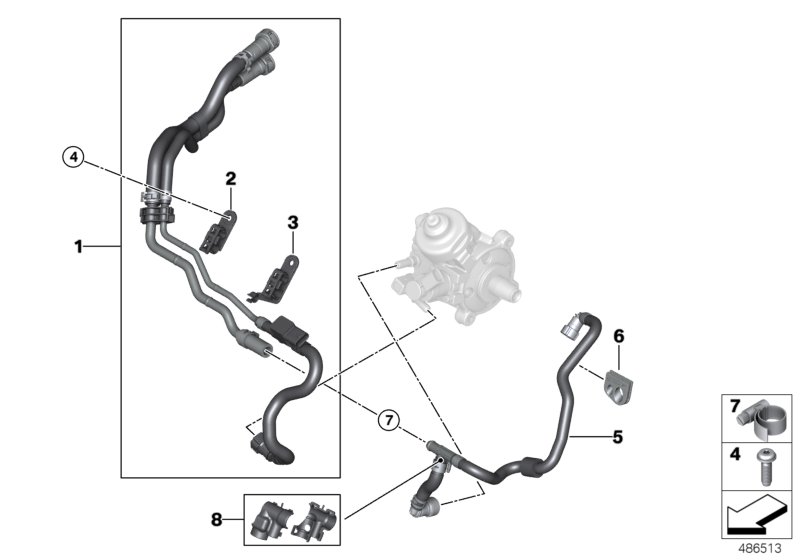 Топливопроводы/элементы крепления для BMW F45N 220d B47D (схема запчастей)