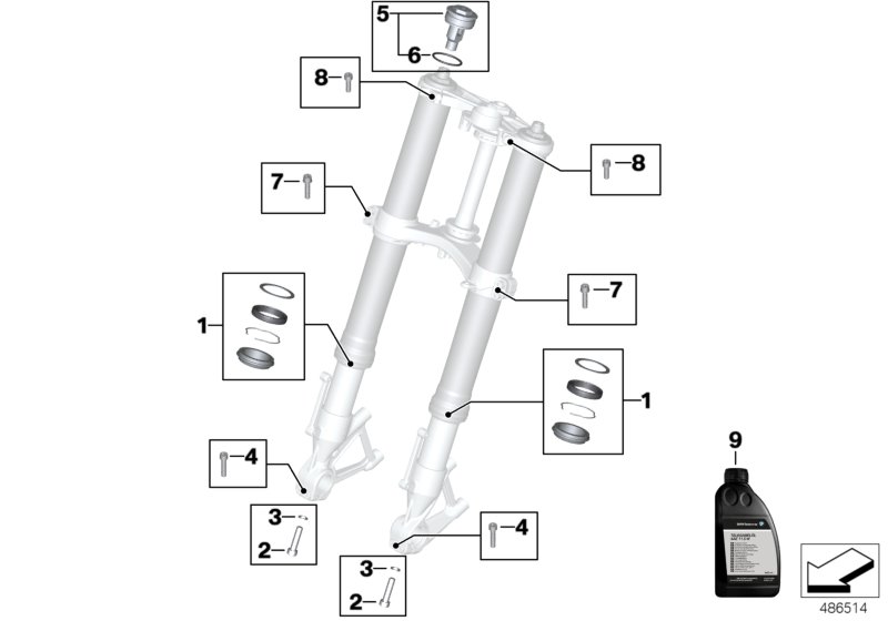 Сервисное обслуживание телескопич.вилка для BMW K46 S 1000 RR 10 (0507,0517) 0 (схема запчастей)