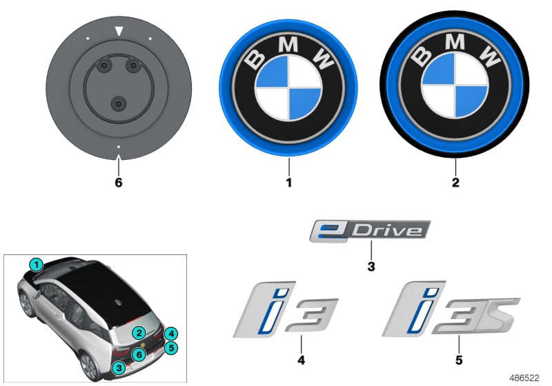 Эмблемы / надписи для BMW I01N i3 120Ah Rex XB4 (схема запчастей)