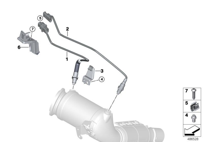 Лямбда-зонд/дополнительные элементы для BMW F55 Cooper S B48C (схема запчастей)