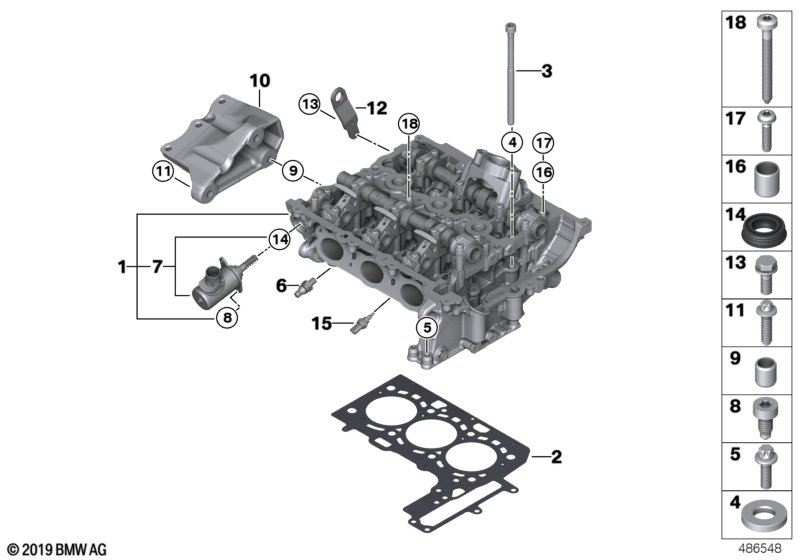 головка блока цилиндров для BMW F46 218i B38C (схема запчастей)