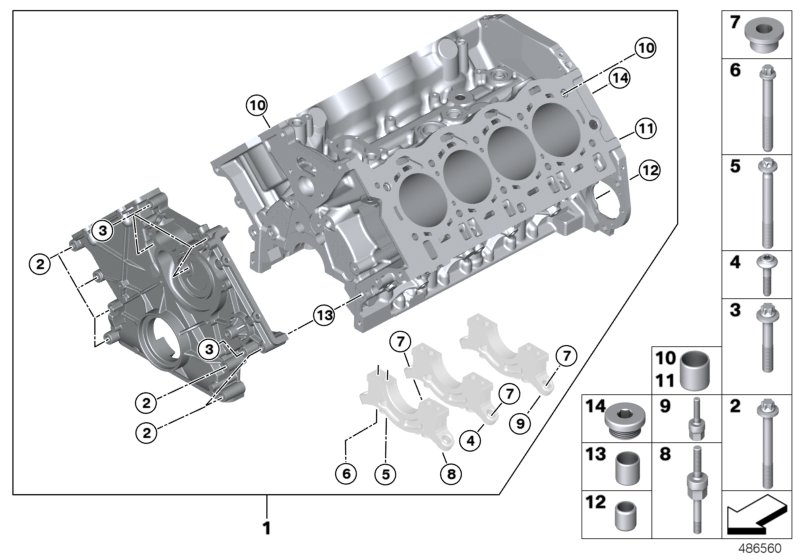 Блок-картер двигателя для BMW G12 750LiX 4.4 N63R (схема запчастей)