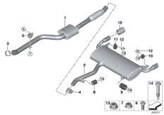 Система выпуска ОГ Зд для BMW G01 X3 20i 1.6 B48 (схема запасных частей)