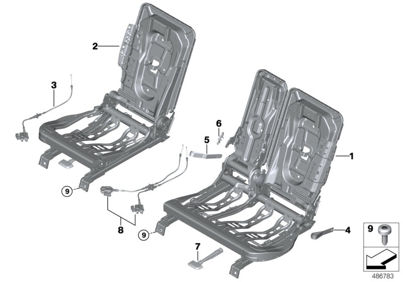 Каркас подушки заднего сиденья для BMW F48 X1 16d B37 (схема запчастей)