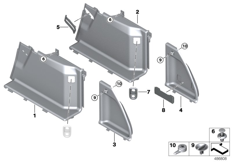 Обшивка багажного отделения П для BMW G31 530i B48 (схема запчастей)