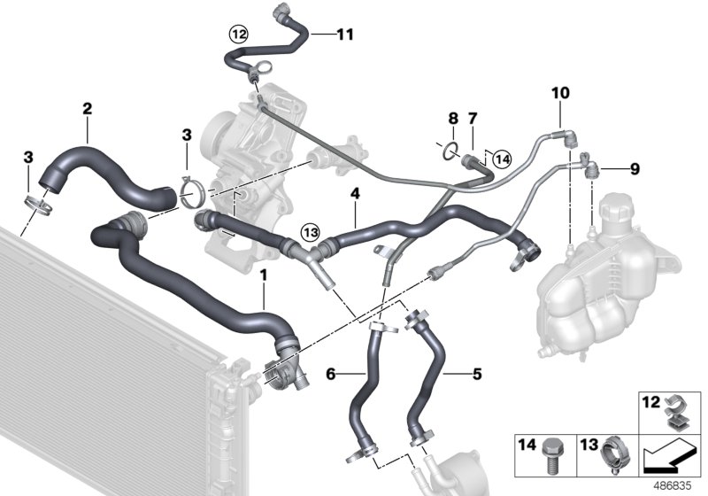 Шланги системы охлаждения для BMW F39 X2 18i B32 (схема запчастей)
