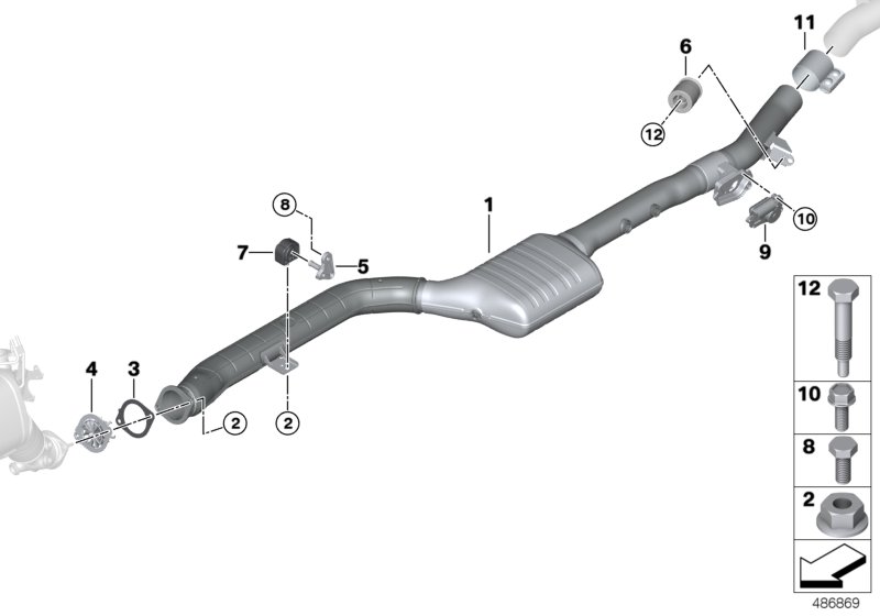 Катализатор/передний доп.глушитель для BMW G02 X4 30dX B57 (схема запчастей)