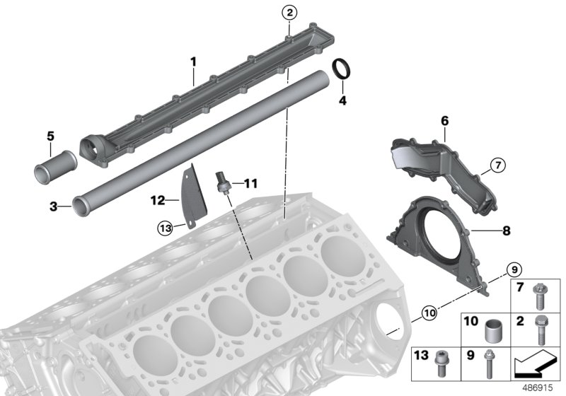 Блок цилиндров/дополнительные элементы для BMW RR31 Cullinan N74L (схема запчастей)