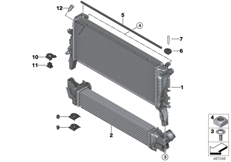 Крепеж радиатора охлаждающей жидкости для MINI F57 JCW B46D (схема запчастей)