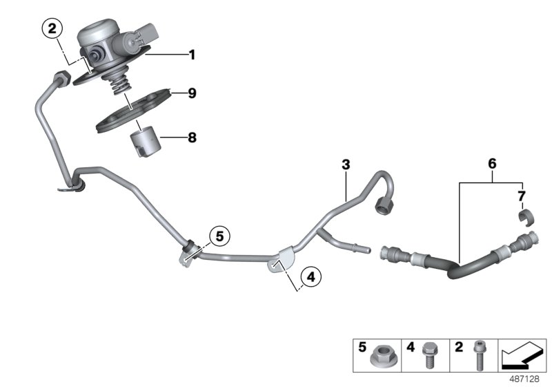 Насос высокого давления/трубопроводы для BMW F01N 750iX N63N (схема запчастей)