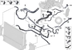 Шланги системы охлаждения для BMW F32N 418i B38 (схема запасных частей)