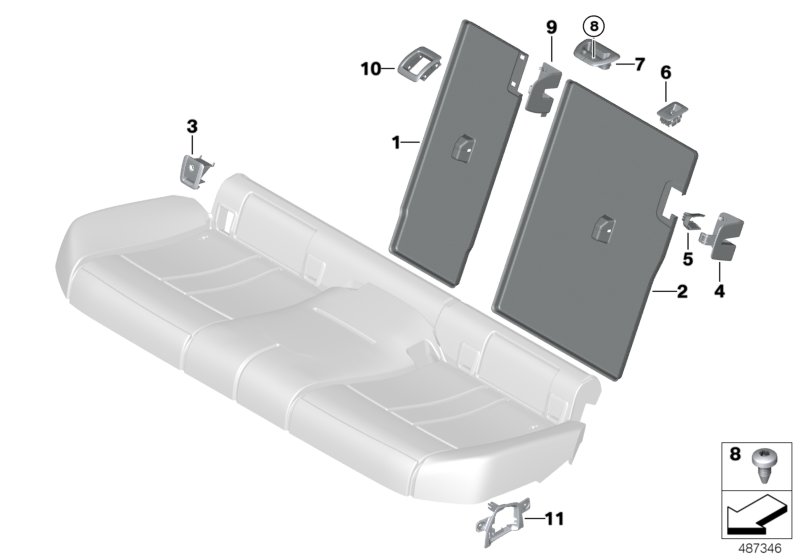 Накладки подушки заднего сиденья для BMW G32 640dX B57 (схема запчастей)
