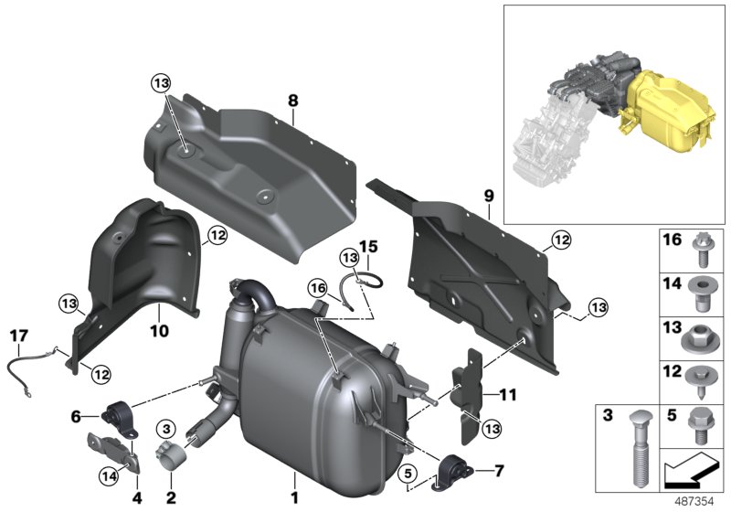 Система выпуска ОГ Зд для BMW I01N i3 120Ah Rex XB4 (схема запчастей)
