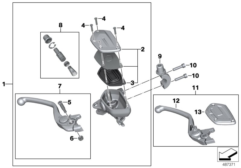 Ручная арматура тормоза для BMW K22 R nineT Pure (0J11, 0J13) 0 (схема запчастей)
