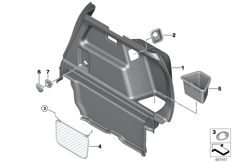 Обшивка багажного отделения П для BMW F39 X2 M35iX B48E (схема запчастей)