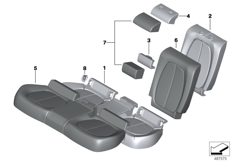Набивка и обивка базового сиденья Зд для BMW F39 X2 20d B47D (схема запчастей)