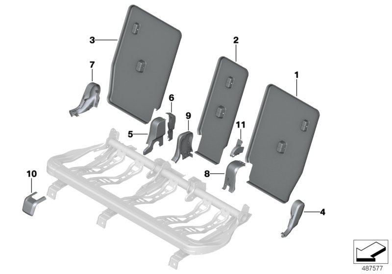 Накладки подушки заднего сиденья для BMW F39 X2 18dX B47B (схема запчастей)