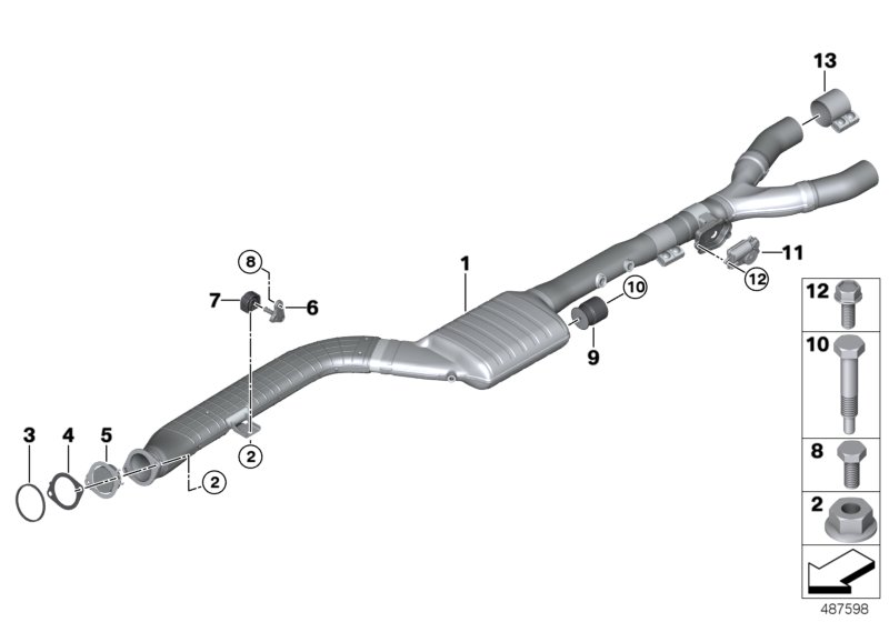 Катализатор/передний доп.глушитель для BMW G01 X3 M40dX (TX96) B57 (схема запчастей)