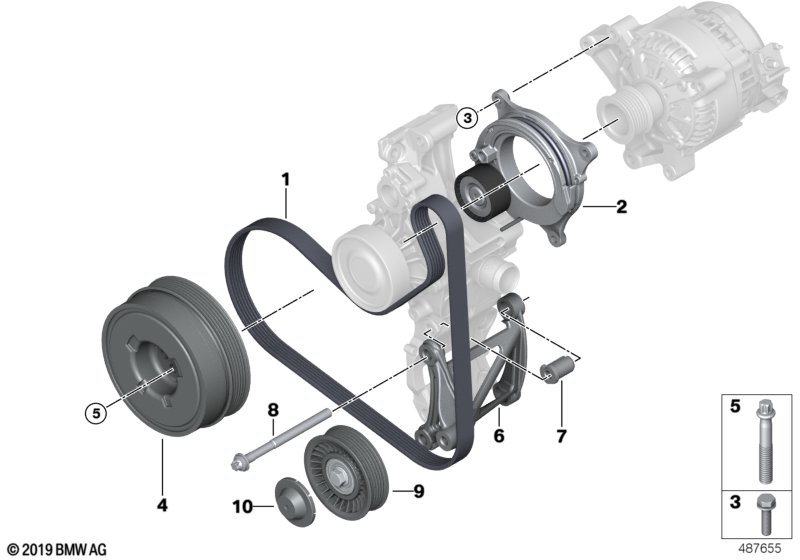 Ременный привод для BMW F57 Cooper B36C (схема запчастей)