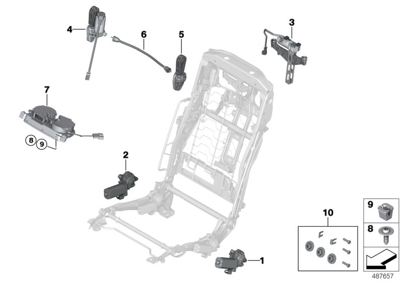 Электрооборудование и приводы сиденья Зд для BMW RR11 Phantom N74L (схема запчастей)