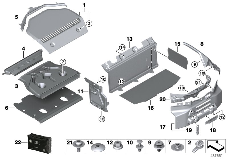 Обшивка багажного отделения для BMW I15 i8 B38X (схема запчастей)