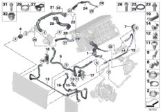 Шланги системы охлаждения для BMW F10N Hybrid 5 N55 (схема запасных частей)