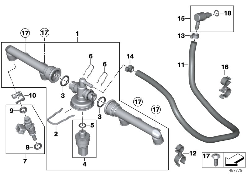 Клапаны/трубопроводы системы впрыска для BMW K43 K 1300 R (0518,0519) 0 (схема запчастей)