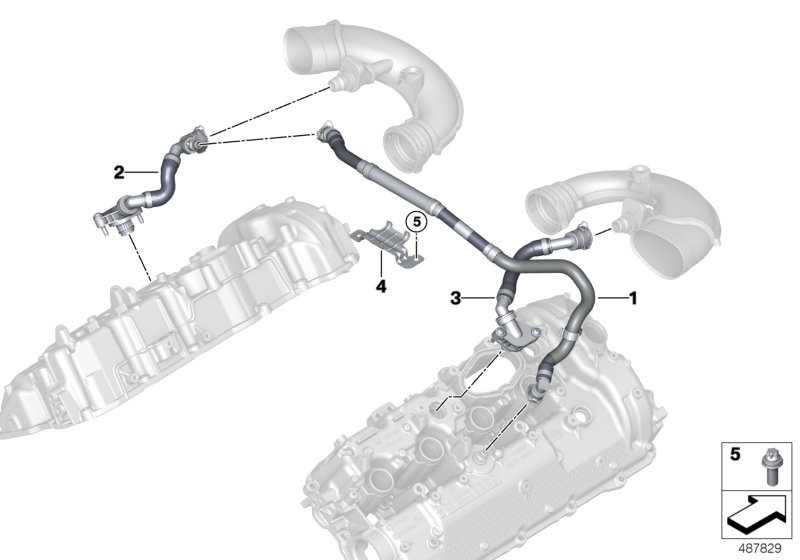 Система вентиляции картера для BMW G05 X5 50iX N63M (схема запчастей)