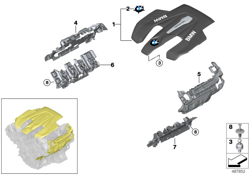 Звукоизоляционный кожух двигателя для BMW G07 X7 50iX N63M (схема запчастей)