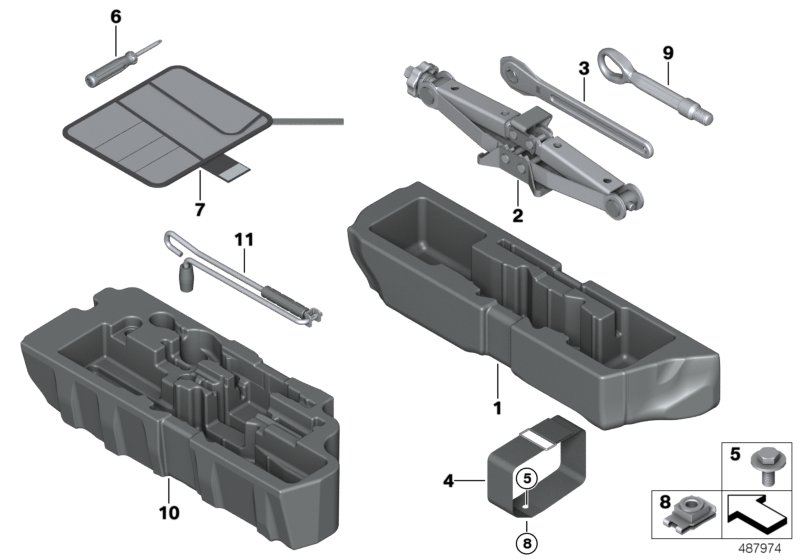 Бортовой инструмент/ домкрат для MINI F60 One D B37B (схема запчастей)