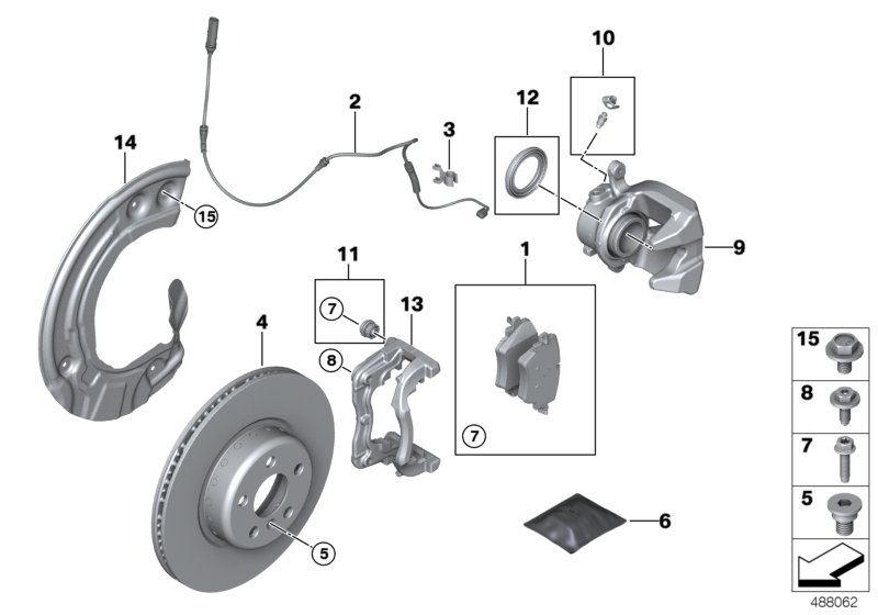 Тормозной механизм переднего колеса для BMW G01 X3 20dX B47D (схема запчастей)