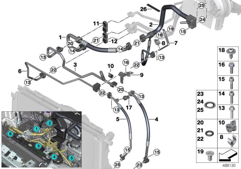 Трубопроводы хладагента Пд для BMW I01N i3 120Ah Rex XB4 (схема запчастей)