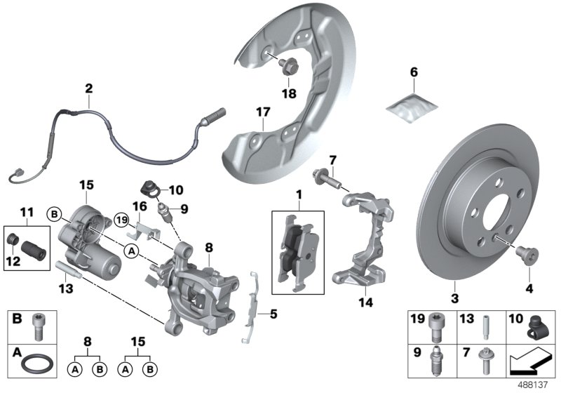 Тормозной механизм заднего колеса для BMW I01N i3 120Ah IB1 (схема запчастей)