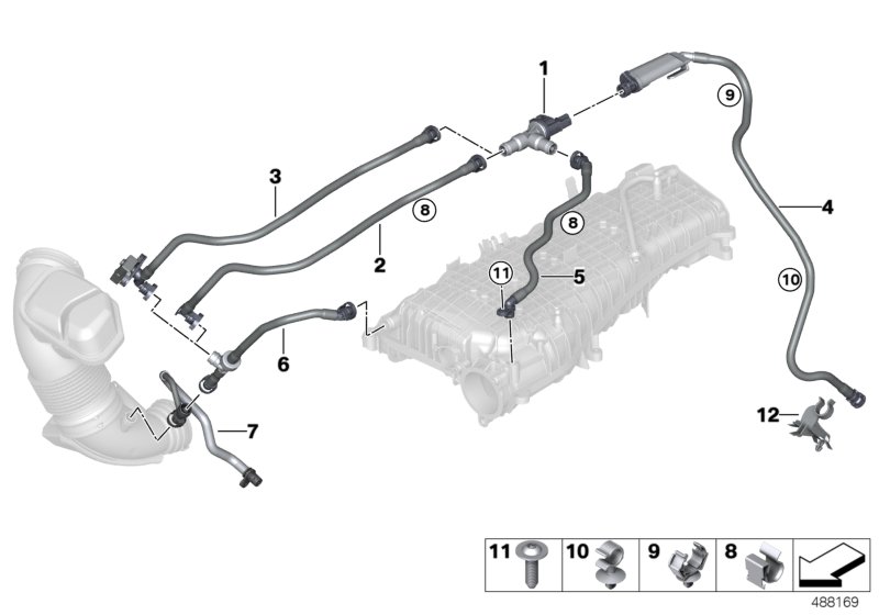 Клапан вентиляции топливного бака для BMW F21N 116i B38 (схема запчастей)