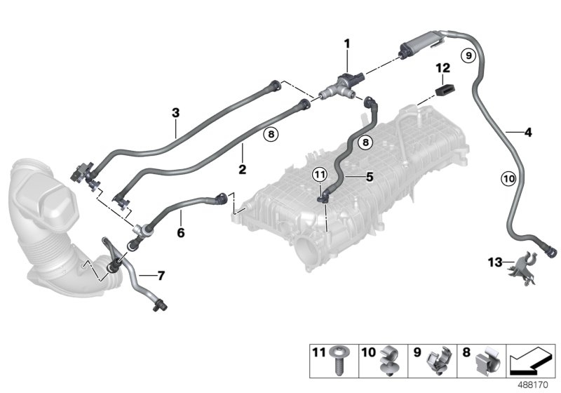 Клапан вентиляции топливного бака для BMW F32N 420i B48 (схема запчастей)