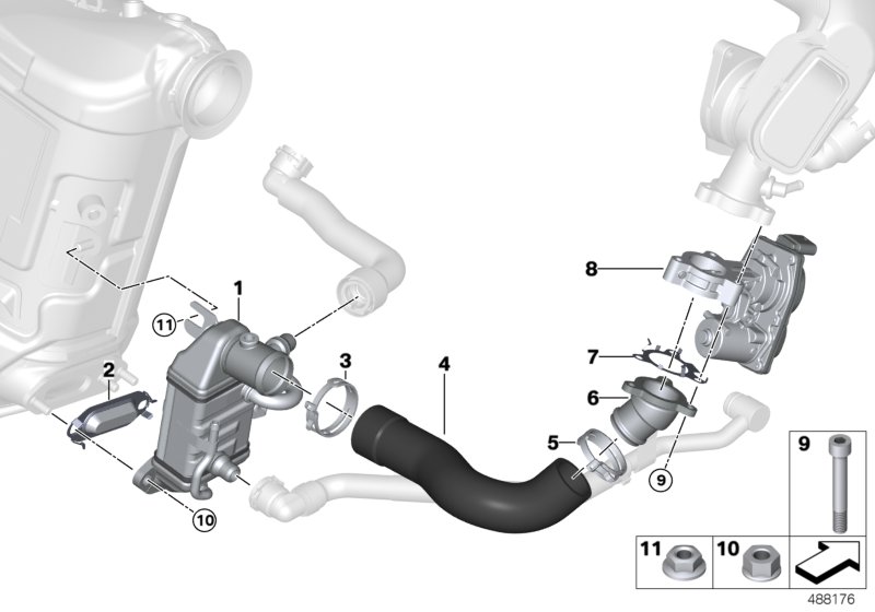 Система нейтрализации ОГ, охлаждение для BMW F46N 216d B37B (схема запчастей)