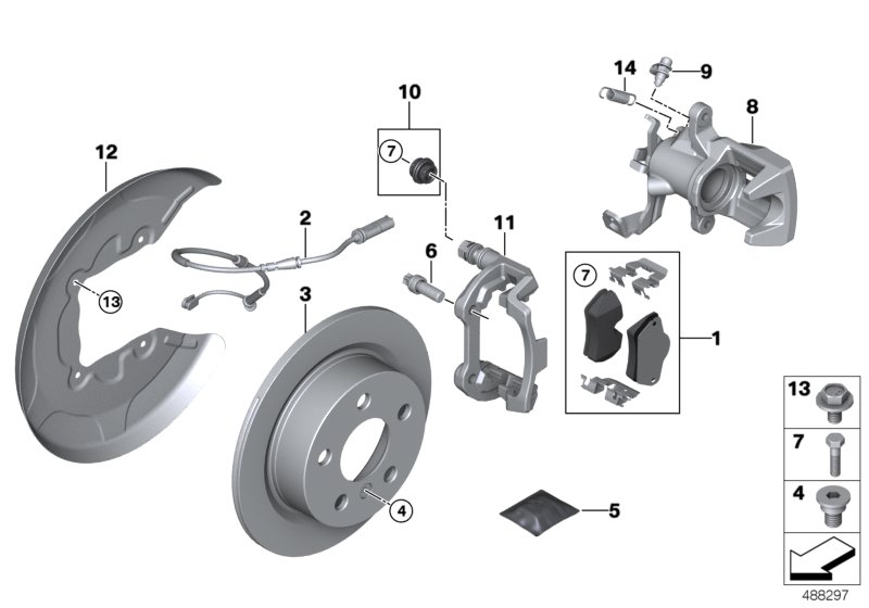 Тормозной механизм заднего колеса для BMW F55 Cooper S B46 (схема запчастей)