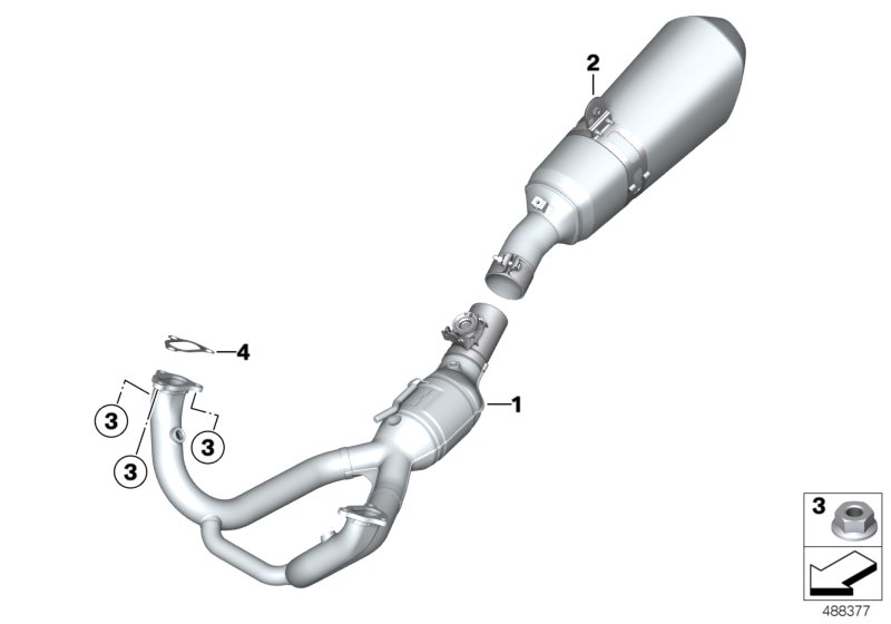 Система выпуска ОГ, хромированная для BMW K52 R 1250 RT 19 (0J61, 0J63) 0 (схема запчастей)