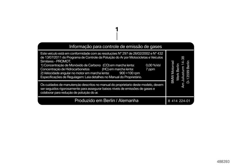 Шильдик "Abgasvorschrift" для MOTO K48 K 1600 GTL 17 (0F02, 0F12) 0 (схема запчастей)