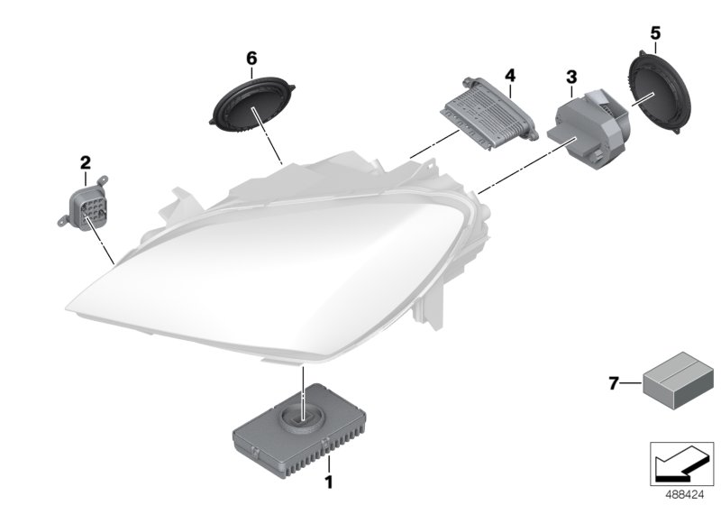 Детали светодиодной фары для BMW F12 650iX 4.0 N63N (схема запчастей)