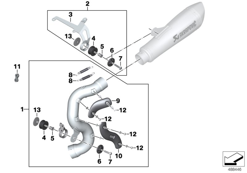 Доп.элементы спортивного глушителя Вх для BMW K21 R nineT (0A06, 0A16) 0 (схема запчастей)
