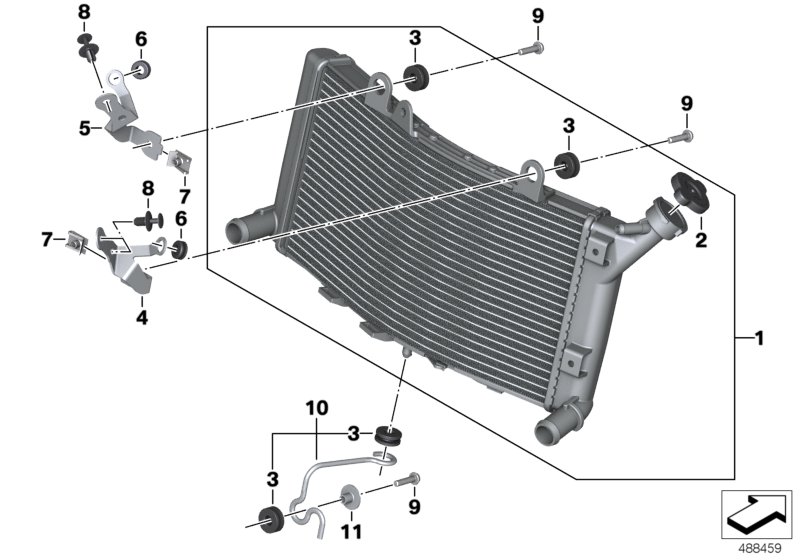 Радиатор с креплением для BMW K80 F 750 GS (0B08, 0B18) 0 (схема запчастей)